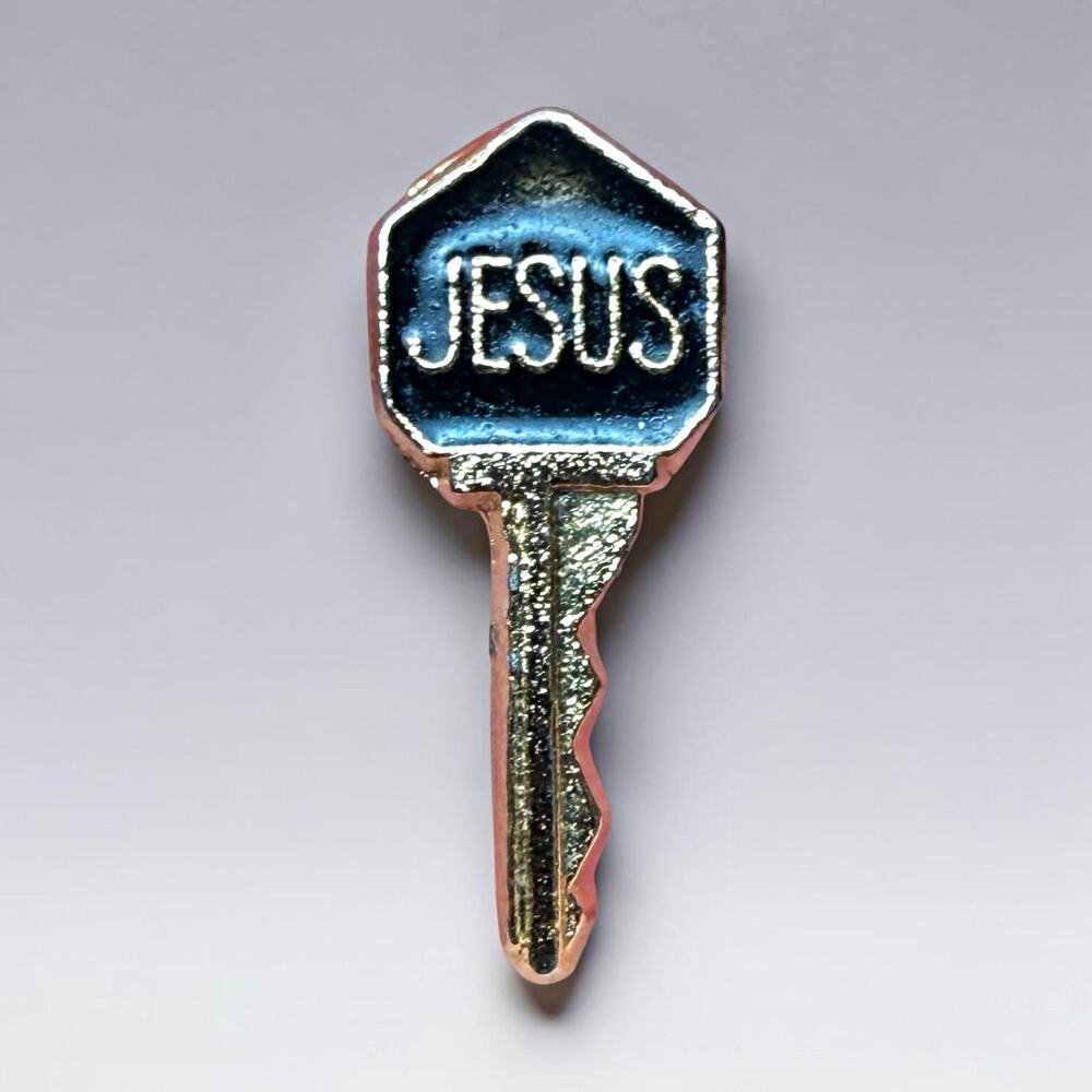 Vintage JESUS Key-Shaped Religious Tie Tack Lapel Pin Clutch Back Key To Jesus